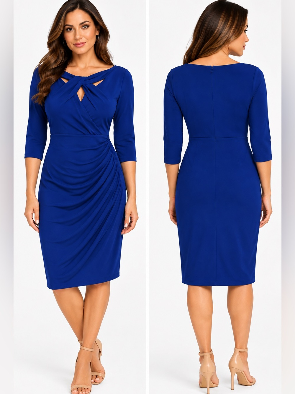 INC International Concepts Royal Blue Twisted Keyhole Midi Dress